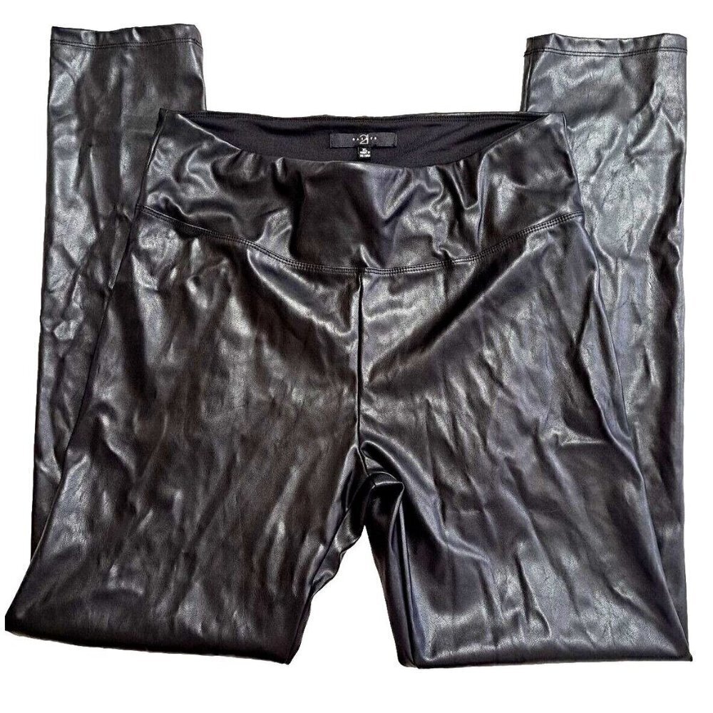 21 Saints Women’s Xl Vegan Leather Pants Black Straight Leg Stretch High Rise